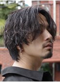渋谷シャドウパーマメンズカットラウンドマッシュウルフカット