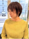 小顔カットショートボブ大人可愛いアッシュオリーブ