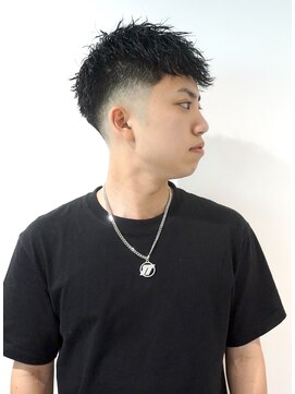 メリケンバーバーショップ コウベ(MERICAN BARBERSHOP KOBE) 七三オールバックツイストパーマかき上げヘアコンマヘア21