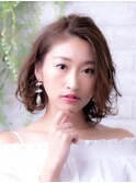 切りっぱなしハイライトカラー濡れ髪ココアブラウンカーリー池袋