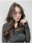 韓国ヘアロングレイヤーカットくびれヘアグレージュ前髪原宿