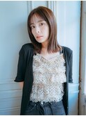 ミディアムボブ きりっぱなし 外ハネ シースルーバング