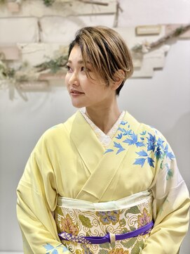 ヘアセットサロンエッジ(Edge) ショートさんの訪問着でお仕事ヘアアレンジ