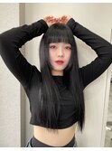 市野瀬裕奈/博多韓国ヘア/姫カット/黒髪ロング/重めぱっつん前髪