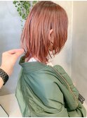 ウルフカット、アプリコット、コーラル、ピンクブラウン