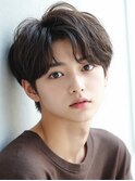 韓国マッシュ スペインカール スパイキーショートブルーブラック