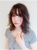 うざバング　ほつれウェーブ　ミディ