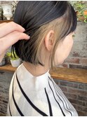 ベージュイヤリングカラー×グレージュボブ