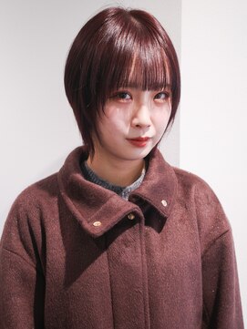 ボブ レイヤーボブ 顔まわりカット ボルドー ワインレッド