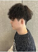 メンズナチュラルマッシュ刈り上げフェード無造作パーマミックス