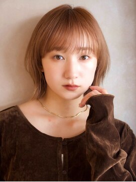 ガーデンヨコハマ(GARDEN YOKOHAMA) コーラルオレンジ ミディアムヘア くびれヘア ラウンドバング