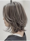 デザインカラーレイヤーカットウェットヘアオリーブベージュ白髪