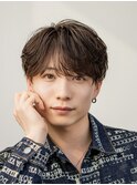韓国ヘアニュアンスコンマバングセンターパートフェザーパーマ