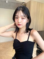 アッシュブラック暗髪カラーブルーグレージュシースルー前髪