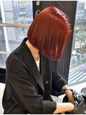 【ボブヘア×大人オレンジカラー】