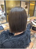 柔らかオリーブベージュ×切りっぱなしbob