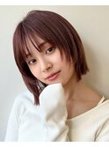 顔周りレイヤーボブ/イメチェン/シースルー前髪/ピンクブラウン