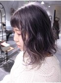 ミディアムスタイル　シルバーラベンダー　ダブルカラー