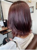 [WONK.] くびれボブ　艶ボルドーカラー