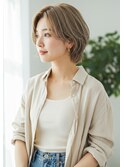 パールベージュ/アッシュブロンド/バタフライカット/小顔ヘア