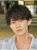 心斎橋シャドウパーマメンズマッシュウルフカット波巻きパーマ