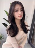 前髪/大人ガーリー/小顔/似合わせカット/黒髪/オリーブグレー