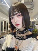 20代30代切りっぱなしボブタッセルボブ顔周りレイヤーオリーブ