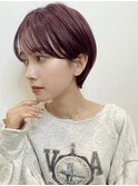 マッシュショート ワインレッド 顔まわりカット 学割U24 A1124