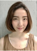 切りっぱなしショート・ボブ/絶壁解消/前髪なし/４0代/30代/丸顔
