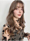 ブリーチなしメルティカラーシア―ブラウン韓国顔周り2way前髪