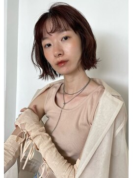 トリッカ シブヤ(TRICCA SHIBUYA) レイヤーボブ/透明感ブラウン/前髪あり/切りっぱなし/前髪パーマ