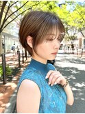 大人可愛い/丸み/ショートボブ/前髪なし
