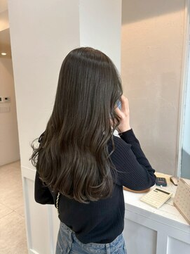 暗髪大人可愛いオリーブグレージュ赤み消しカラー×髪質改善