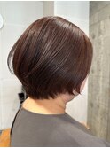 ショートヘア顔周りカット暖色系カラーオリーブカラーミニボブ