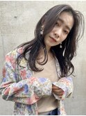 △大人可愛い前髪なしロングレイヤーカットオリーブグレージュ