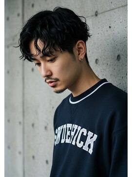 キャンバス バイ ネオリーブ 横浜西口(Canvas by neo.) センターパートスパイラルパーマ黒髪刈り上げ刈り上げ