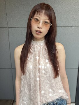ヘアーアイストゥーレ(HAIR ICI TRE) ブリーチなしオレンジブラウン暖色カラーギザバングレイヤー