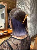 切りっぱなしボブ/パープルインナーカラー/デザインカラー