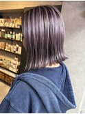 バレイヤージュ、ハイライト、ラベンダーグレージュ、ボブ