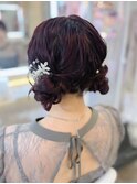 結婚式 二次会 お呼ばれ  ゆるふわツインシニヨン×華やかアクセ