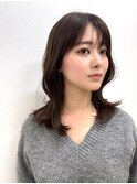 顔まわりレイヤー/ダークブラウン/くびれロング