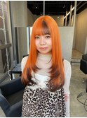 オレンジ レイヤーカット 裾カラー #浜松駅#ブリーチ#裾カラー
