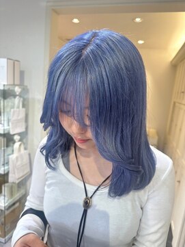 ベレーザ 渋谷神南(Beleza) 14220ブリーチ＆ダブルカラーネイビーブルーカラーレイヤーボブ