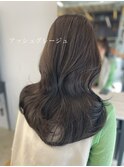 透明感アッシュグレージュ/ロングレイヤー/韓国くびれヘア/学割