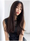 透明感暗髪ヘアーナチュラルダークブラウンエアリーロング