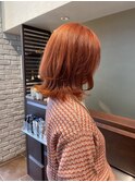 オレンジカラー　ブリーチ　レイヤースタイル