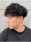 ダークアッシュニュアンスパーマ韓国マッシュベリーショート