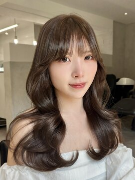 e18顔周り前髪カット簡単ワンカール透明感ココアブラウン原宿