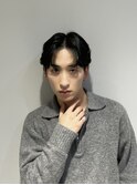 ブルーブラックフェザーパーマサーフカールセンターパート