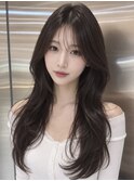 ワンホンレイヤ ー×ダークブルー[デジタルパーマ/ボブ/韓国]